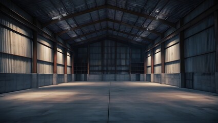 Empty metal construction werehouse area