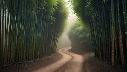 Naklejka premium Empty path through bamboo grove tunnel
