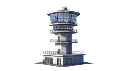Modern air traffic control tower design with sleek architecture transparent background
