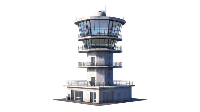 Modern air traffic control tower design with sleek architecture transparent background