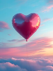 Obraz premium Heart shaped Helium Balloon Against Soft Sky at Sunset