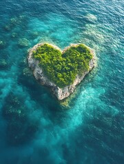 Heart Shaped Island Surrounded by Pristine Turquoise Waters Aerial Scenic View