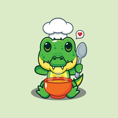 chef crocodile mascot cartoon character with soup