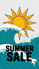 Obraz premium Summer sale promotional banner with ocean waves and sun