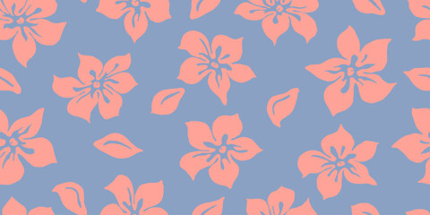 Hand drawn minimal flowers, seamless patterns with floral for fabric, textiles, clothing, wrapping paper, cover, banner, interior decor, abstract backgrounds. Vector illustration.