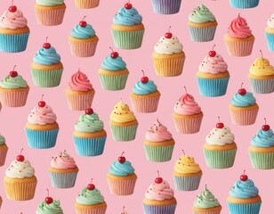 Delightful Pastel Cupcakes Seamless Pattern: Sweet Treats Background