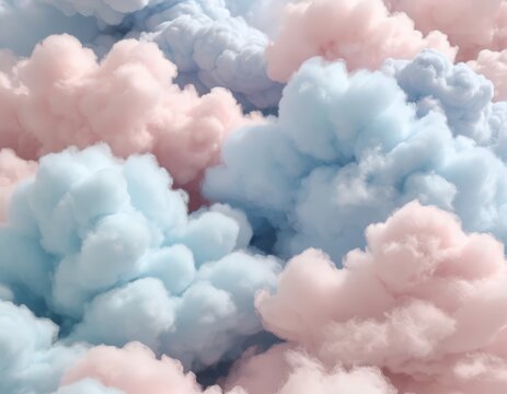 Dreamy Pastel Cloudscape: Soft, Fluffy Cotton Candy Clouds in Pink and Blue Hues