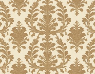 Elegant Damask Wallpaper Pattern:  Ornate Gold Floral Design on Cream Background - Seamless Texture for Interior Design