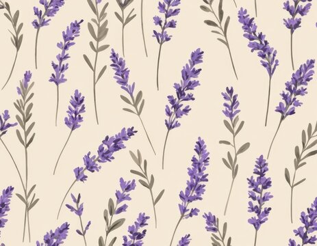 Elegant Lavender Watercolor Seamless Pattern: Botanical Floral Design for Textile, Wallpaper, and Fabric