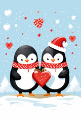 Valentine's Day Greeting Card Design: Penguins with Chocolates