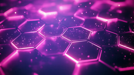 Modern Innovation Geometric Grid with Neon Lighting and Floating Particles