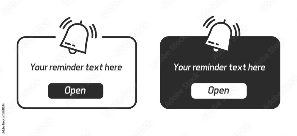 Poster reminder window alert notification black white modern vector illustration set line stroke outline, s