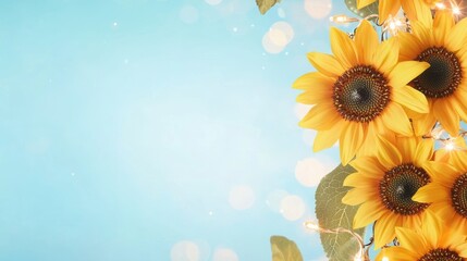 Obraz premium Sunflower garland with lights winter theme bokeh background
