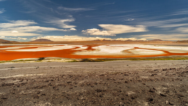 Laguna Colorada, Bolivia. The Red Lagoon, Sunny Day in Bolivia. - Powered by Adobe