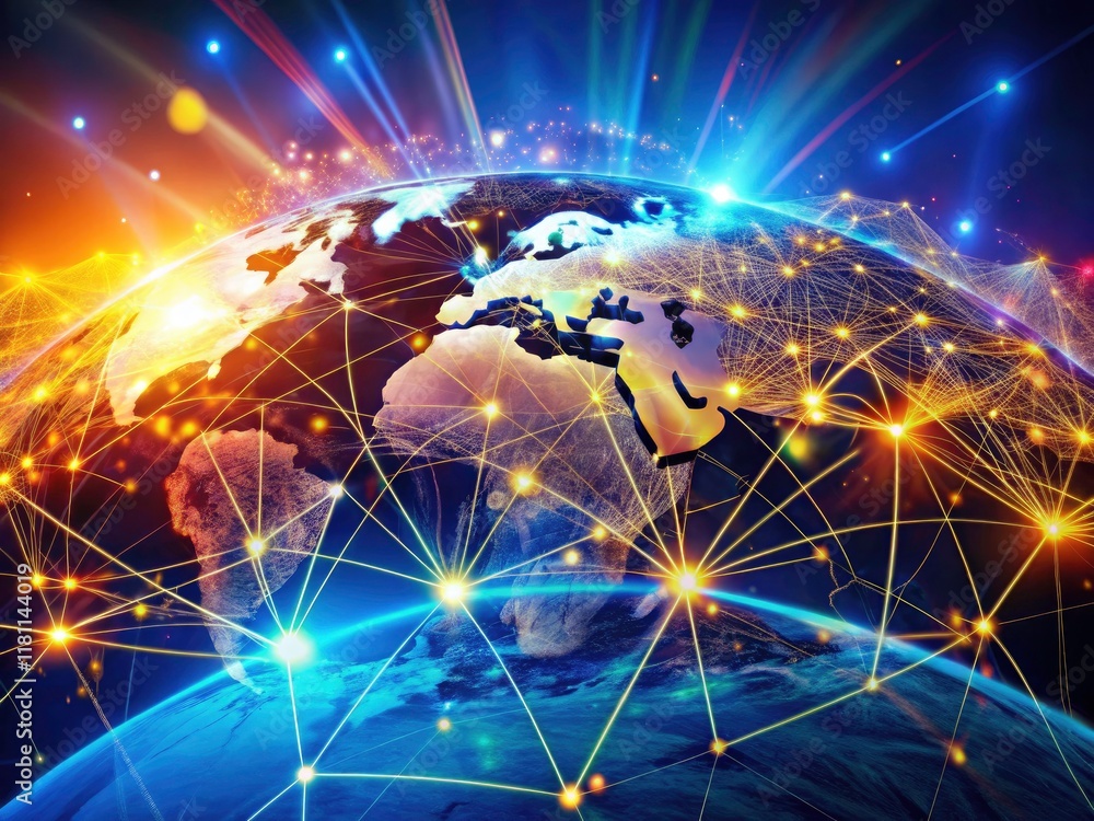 Aufkleber high-tech global network fuels dynamic data flow, powering futuristic digital connectivity and innov