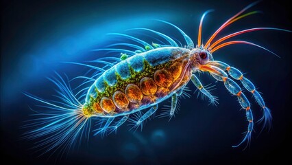 Intricate rotifer silhouette, aquatic zooplankton, sharply detailed, dark backdrop.