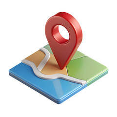 3d map with location symbol. Road, water, city and pointer icon in cartoon style. 