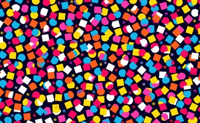 A whimsical scene with colorful confetti raining down from a vibrant sky over a field of flowers, creating a joyful and celebratory atmosphere.