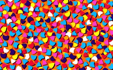 A whimsical scene with colorful confetti raining down from a vibrant sky over a field of flowers, creating a joyful and celebratory atmosphere.