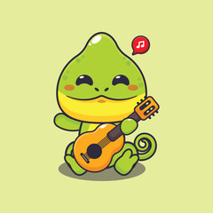 Chameleon playing guitar cartoon vector illustration