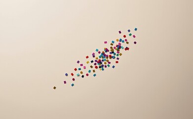 Fototapeta premium A whimsical scene with colorful confetti raining down from a vibrant sky over a field of flowers, creating a joyful and celebratory atmosphere.