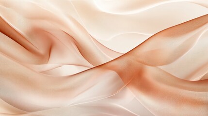 Fototapeta premium Draped beige and brown sheer fabric with soft waves and folds.