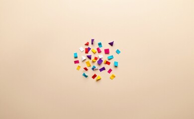 A whimsical scene with colorful confetti raining down from a vibrant sky over a field of flowers, creating a joyful and celebratory atmosphere.