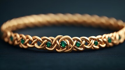 An intricate Celtic knot centerpiece in gold, framed by delicate clovers and emerald gemstones for an elegant St Patrick's Day design 