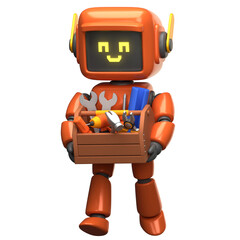 3D Orange Robot Character Holding a Toolbox Illustration