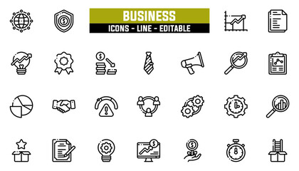 Set of 25 line icons business. Editable stroke. Vector illustration