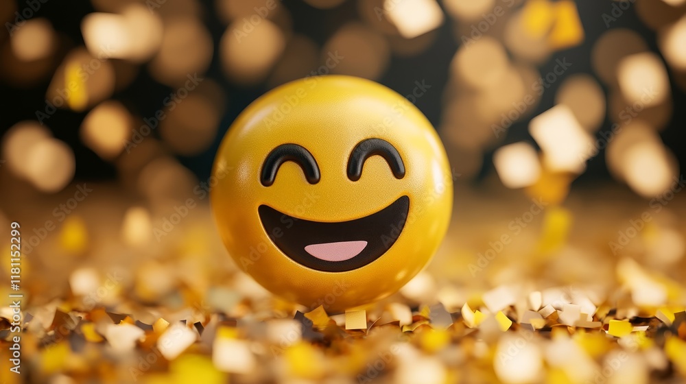 Aufkleber a smiling emoji surrounded by sparkling golden confetti on a bright gradient background symbolizing 