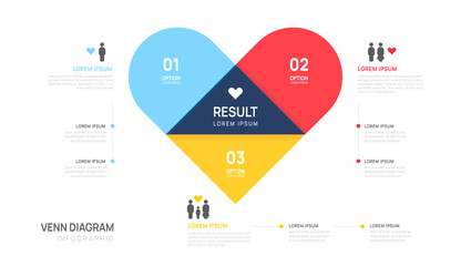 Infographic Venn diagram heart chart template. love concept. presentation with venn diagram elements vector illustration.