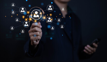 HR Business people use human resources effectively to find people who provide data management and marketing services for teamwork and professional use of technology.