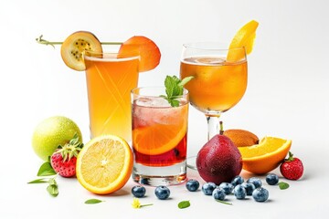 Collection of Classic Alcohol Cocktails on White Background  Summer Fruits