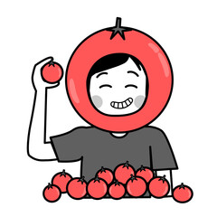 Mminimalist, grayscale illustration of a tomato guy