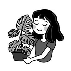 Mminimalist, grayscale illustration of a gardening 