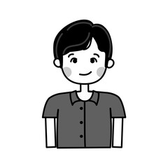 Mminimalist, grayscale illustration of a person with formal photos