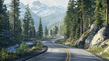 Scenic Road in British Columbia with a Winding Tree-Lined Path
