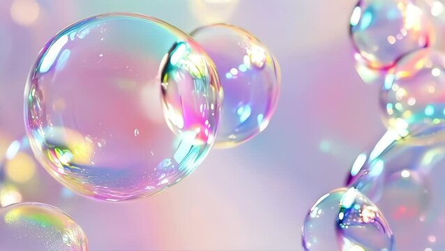 Soft pastel background with floating soap bubbles. Dreamy and whimsical atmosphere, perfect for advertising, beauty, and relaxation themes. 4K stock video.