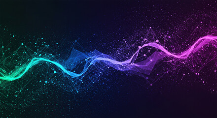 Artificial intelligence tech background. Digital technology, deep learning and big data concept. Abstract visual for screen template. Geometric artificial intelligence tech backdrop