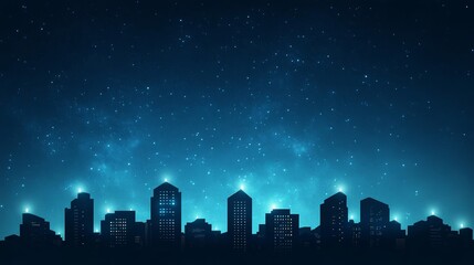 A city skyline with most lights turned off, except for a few glowing candles in windows, under a starry night sky for Earth Hour 