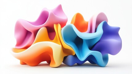 Colorful abstract shapes in contemporary plasticine style on white background