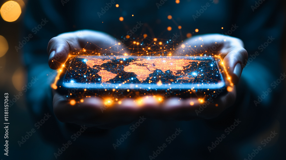 Poster global connection in the palm of your hands