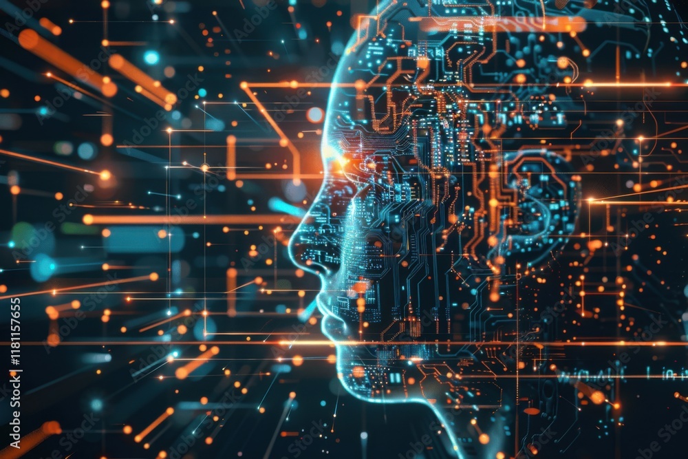 Poster futuristic ai circuit chip in a high-tech digital environment