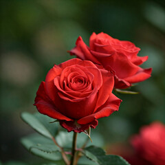 red rose in garden. red roses in their natural habitat, in full bloom at close range, elegant, intimate, romantic, delicate. valentine mockup.