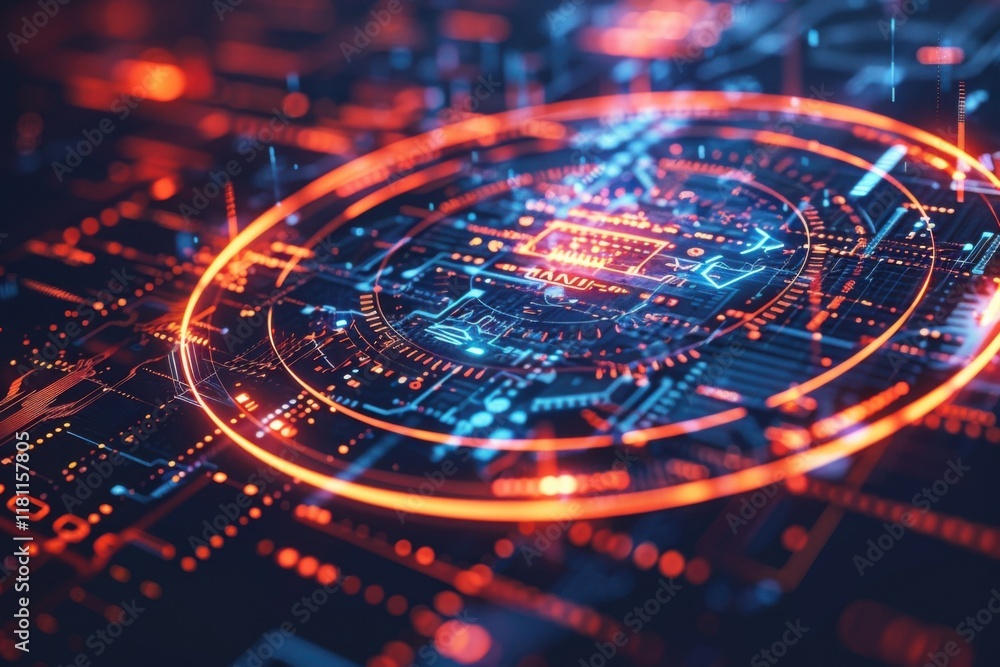 Aufkleber digital cyberpunk background with glowing geometric shapes and pulsating lights