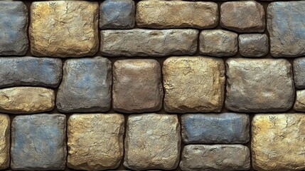 Obraz premium Rustic Stone Wall Texture Seamless Background of Irregular Shaped Stones in Earthy Tones