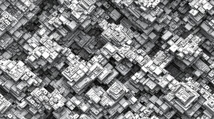 Abstract 3D Render of Complex Geometric Shapes Interlocking Cubes and Blocks Futuristic Technology