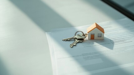 House keys and miniature house model on contract.