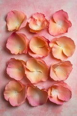 Delicate Peach Rose Petals on Pink Background Soft Floral Texture Elegant Design